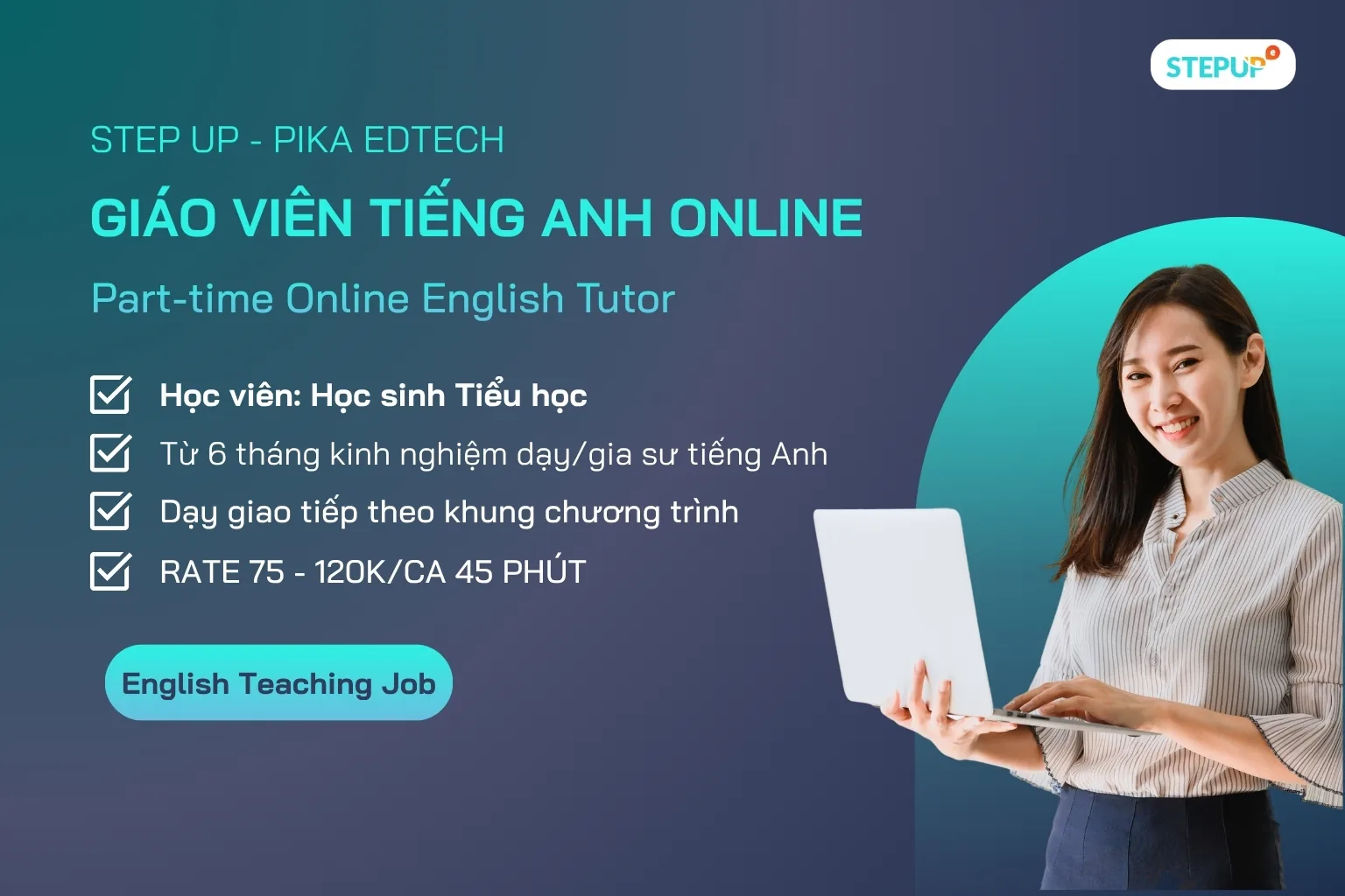 Ảnh tin tuyển dụng Giáo Viên Tiếng Anh Online / Online English Tutor | Pika Tutoring (Remote Part-time)